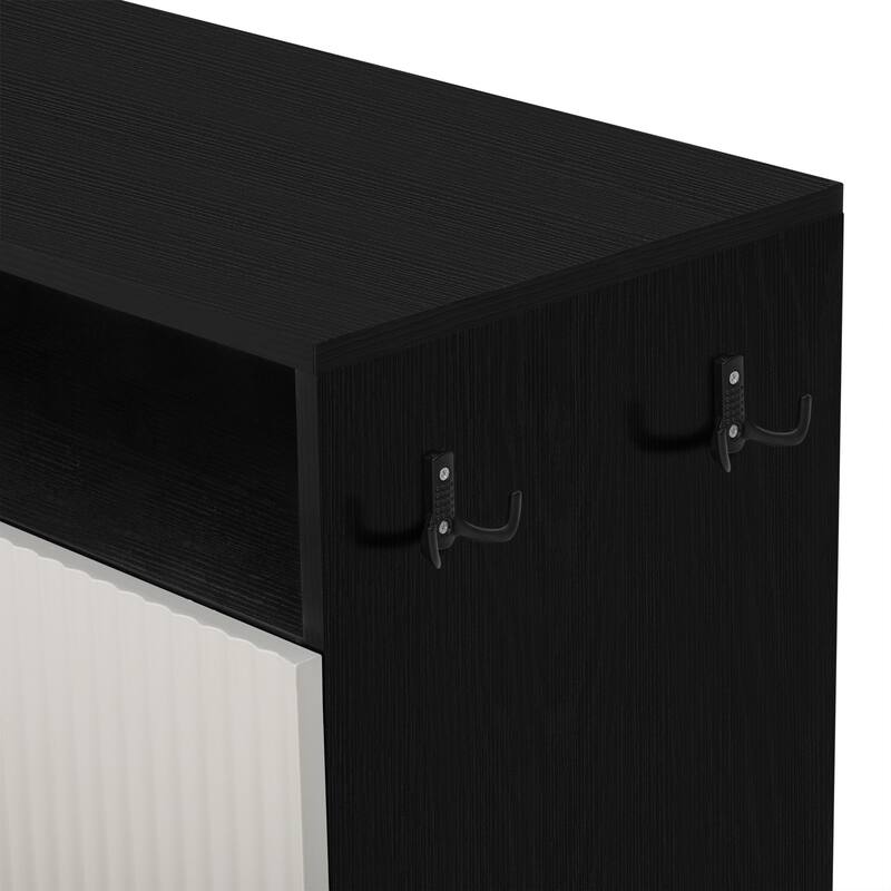 Livingroom Cabinet with Shoe Bench, 2 Doors and 3-Tier Adjustable Shelves, Entryway Bench with 4 Open Shoe Racks