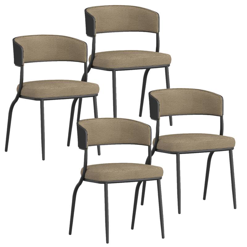 Modern Performance Fabric & Bentwood & Metal Dining Chair, Set of 4 - Dark Beige & Black