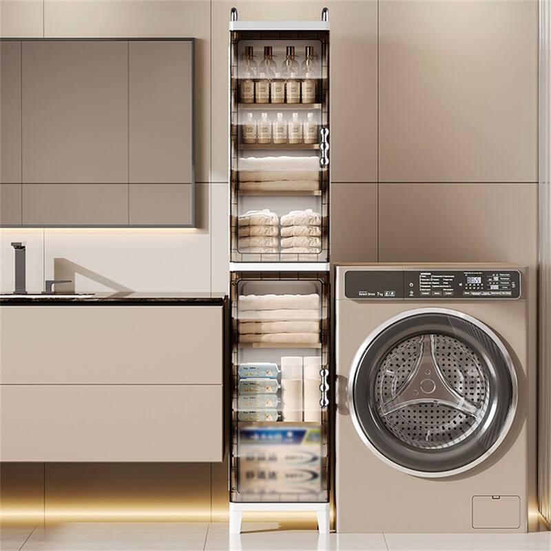 Small Narrow Bathroom Storage Cabinet White Plastic Corner Organizer with Adjustable Shelves