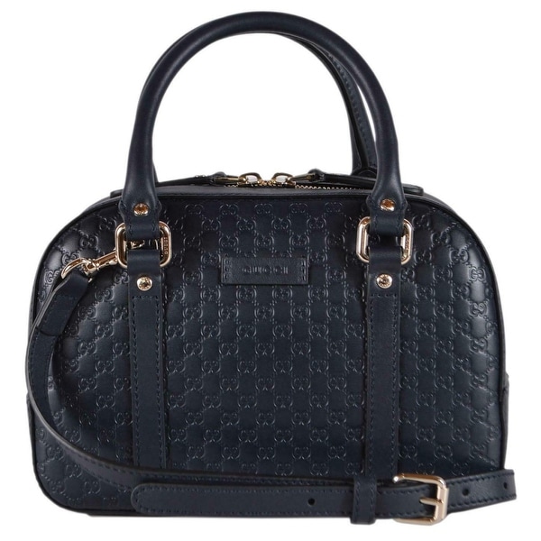 Shop Gucci Women&#39;s 510289 Micro GG Dark Blue Leather Convertible Satchel Purse - Free Shipping ...