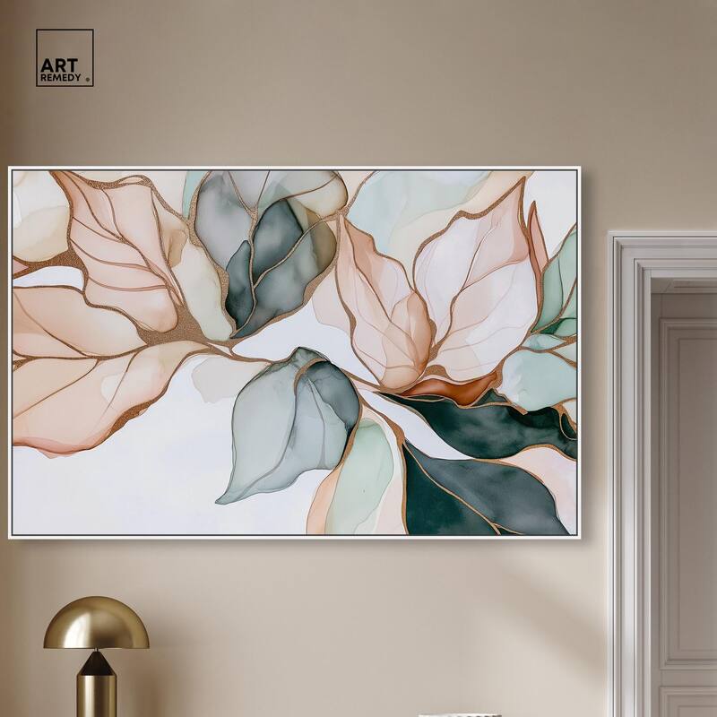 Golden Veined Leaves I Canvas by Art Remedy