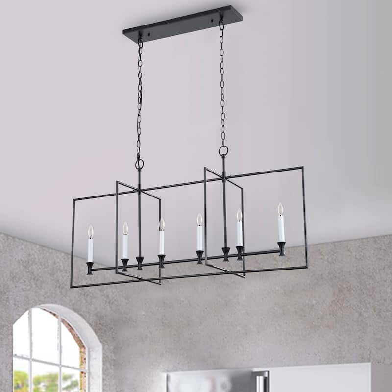 Farmhouse Black 6-Light Metal Frame Chandelier for Kitchen Island