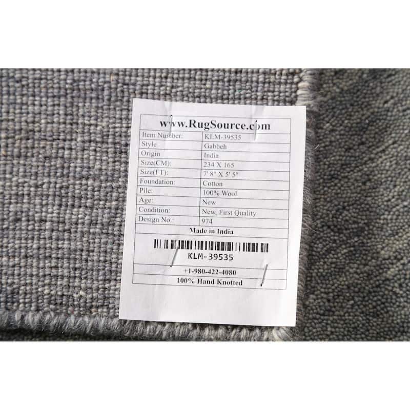 Tribal Modern Gabbeh Indian Rug Handmade Grey Wool Carpet - 5'5" x 7'8"