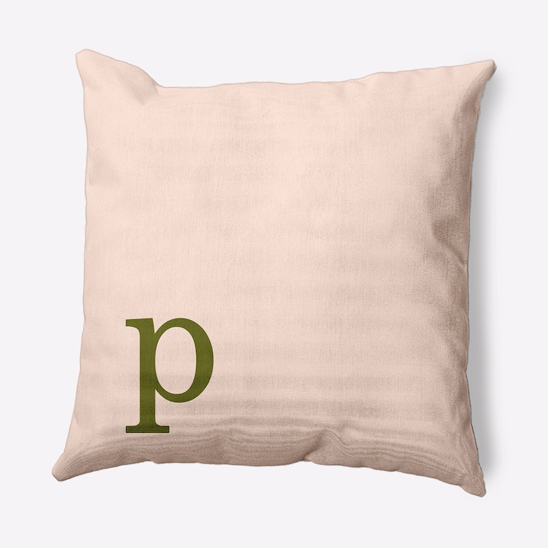 Modern Monogram Indoor/Outdoor Throw Pillow-P - 18" x 18" - Olive