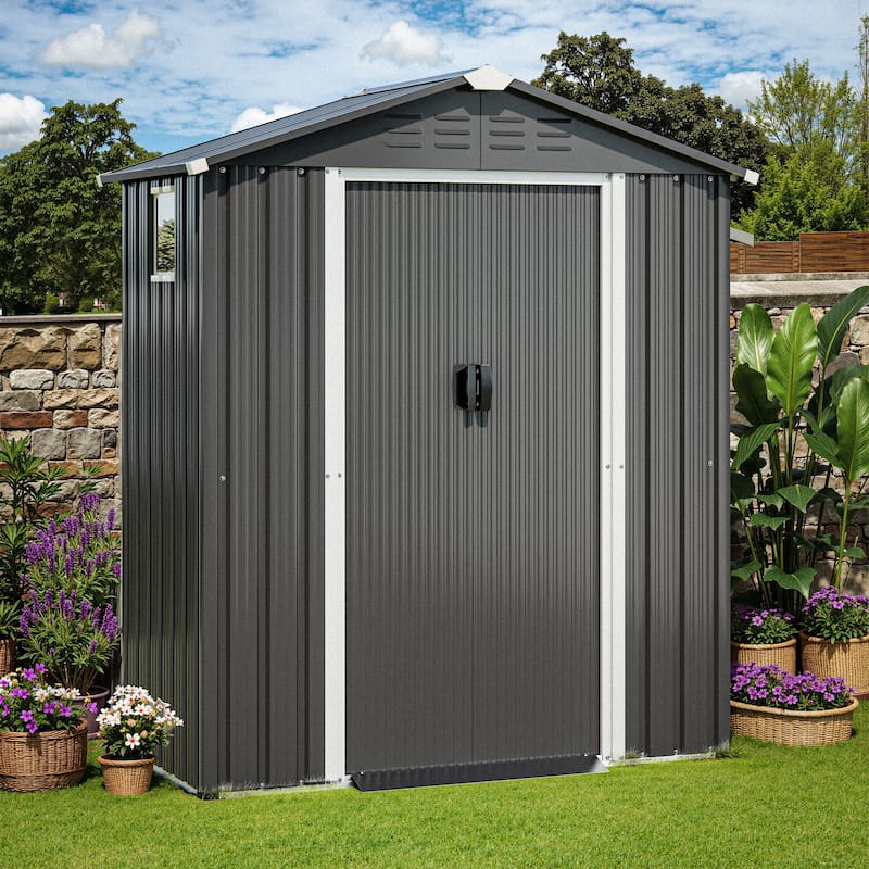 Futzca Outdoor Storage Shed with Ventilation, Multi-Purpose Tool Shed - Small - Grey