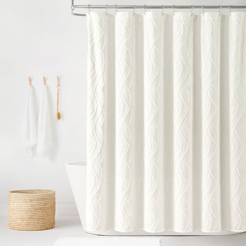 Lush Decor Jacquard Wave Shower Curtain Single 72x72 - Soft White - 72" x 72"