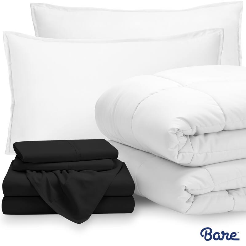 Bare Home Bed-in-a-Bag Down Alternative Comforter & Sheet Set - White/Black - Queen