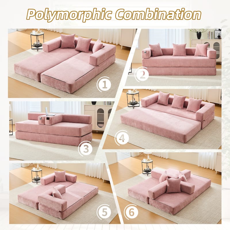 HOMEFUN Chenille Upholstered Convertible Foldable Memory Foam Sleeper Sofa with Pillows for Living Room
