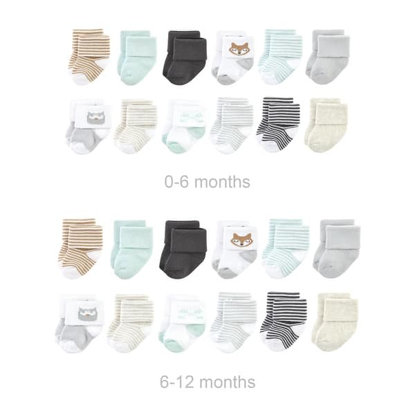 slide 1 of 1, Luvable Friends Unisex Baby Grow with Me Cotton Terry Socks, Owl, 0-6 and 6-12 Months - Owl 24-Pack 0-6 and 6-12 Months - Owl 24-Pack