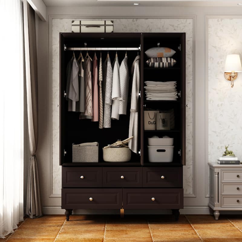3-Door Wardrobe Armoire with Mirror, 70.9" Tall Freestanding Closet Cabinet Storage Wardrobe for Bedroom