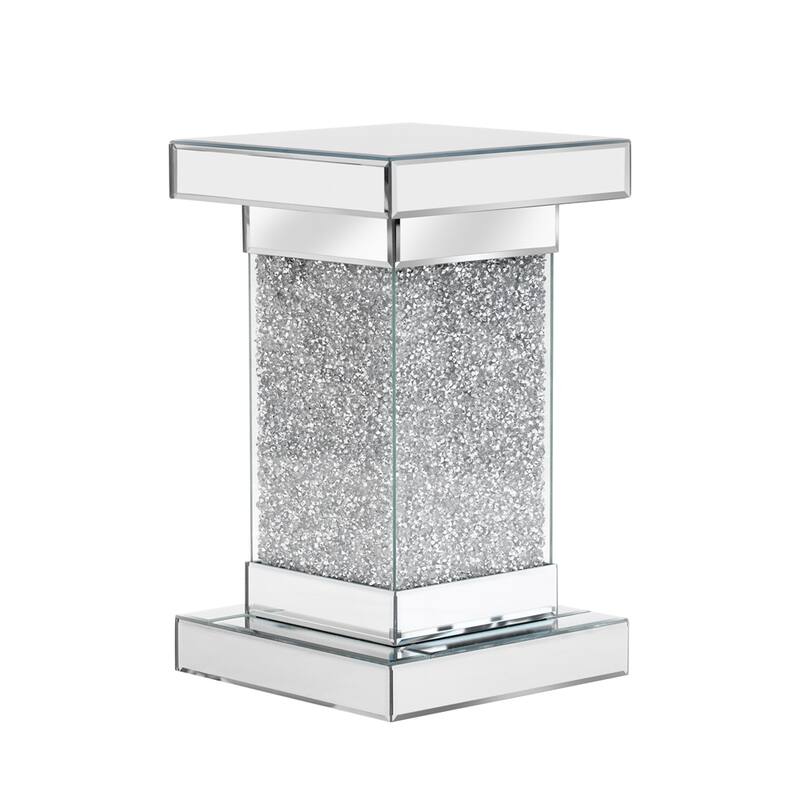 11.8'' Silver Square Mirrored End Table w/LED lights,Modern Side Table