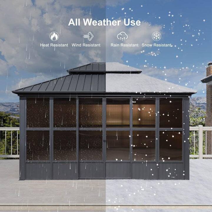 PURPLE LEAF Outdoor Galvanized Steel Hardtop Gazebo, Aluminum Frame Gazebo With Curtains