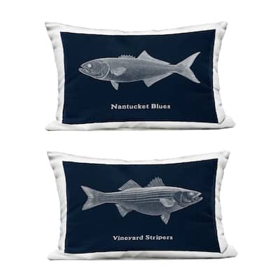 Stupell Coastal Fish on Navy Blue Printed Outdoor Throw Pillow Design by Phillipa Katz (Set of 2)