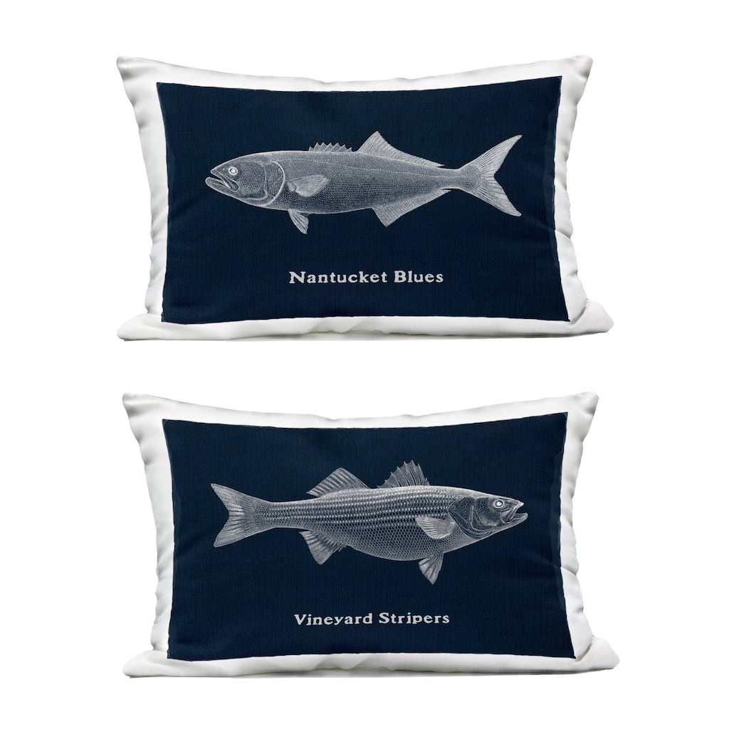 Stupell Coastal Fish on Navy Blue Printed Outdoor Throw Pillow Design by Phillipa Katz (Set of 2)