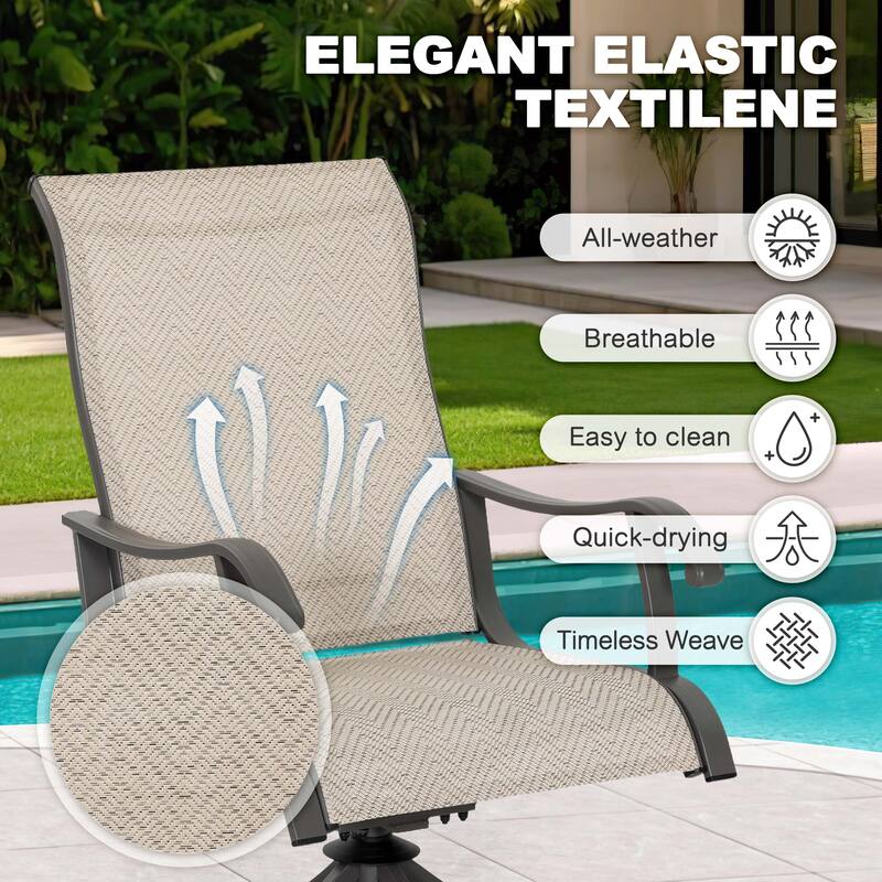 Patio 2-Piece Outdoor Textilene Dining Chairs with Smooth Swivel Design