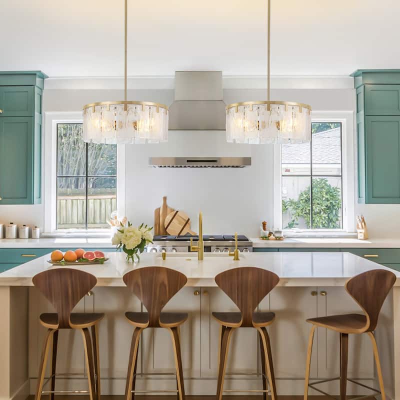 Starsky 4 - Light Modern Drum Handcrafted Textured Glass Chandelier