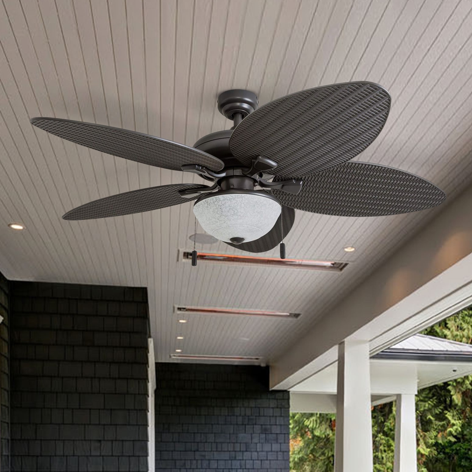 52" Honeywell Inland Breeze Bronze Indoor/Outdoor Ceiling Fan with Light, Pull Chain, Weather Resistant Blades