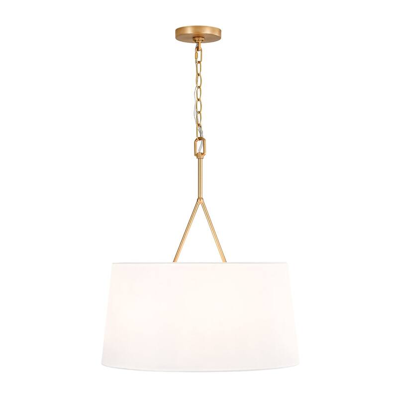 Mid-Century 6-Light Drum White Fabric Round Cage Chandelier 19.7 in