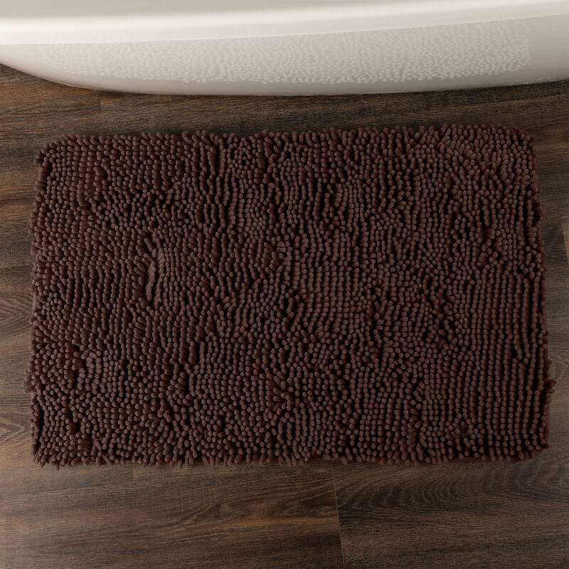Bathroom Rugs - 2-Piece Memory Foam Bathroom Set with Chenille Shag Top and Non-Slip Base by Windsor Home