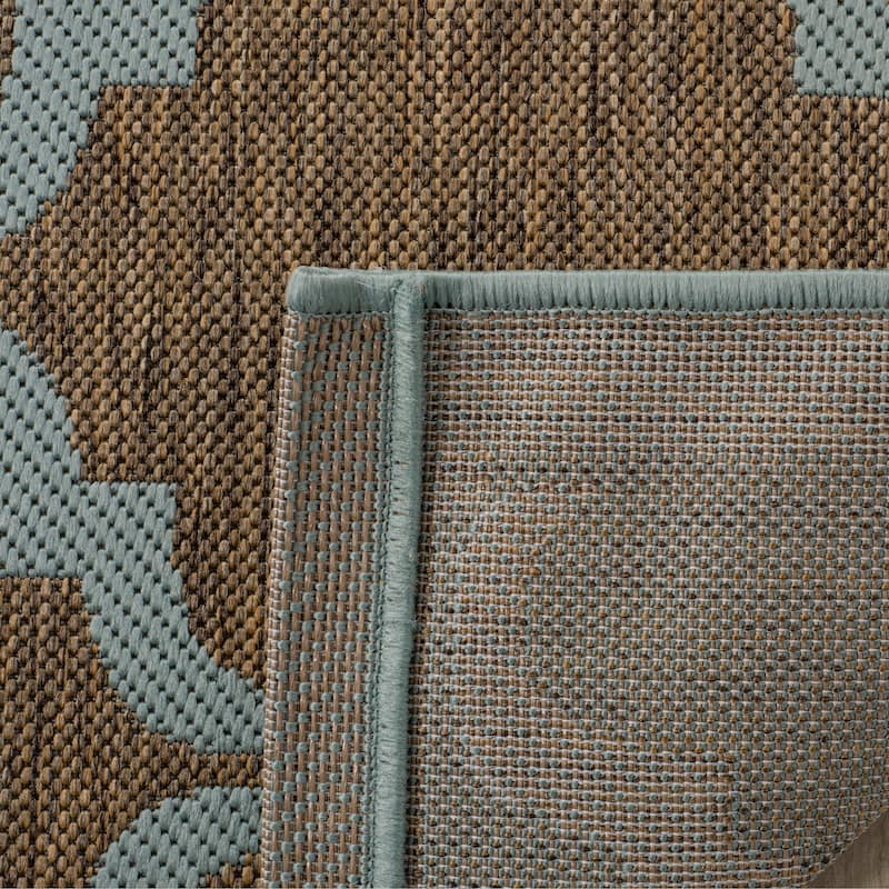 SAFAVIEH Courtyard Charleen Indoor/ Outdoor Waterproof Patio Backyard Rug - 4' x 5'7" - Brown/Aqua