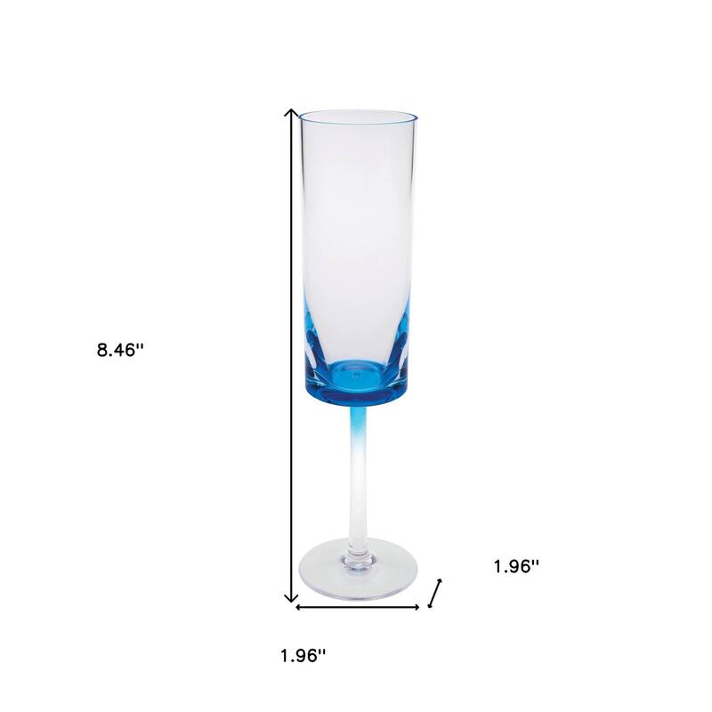 HomeRoots Set of Four Clear and Blue Acrylic Stemmed Flutes - 1.96 in. x 8.46 in. x 1.96 in.