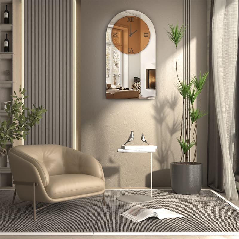 Large Wall Clock Mirror Finish Minimalist Long Oval for Living Room