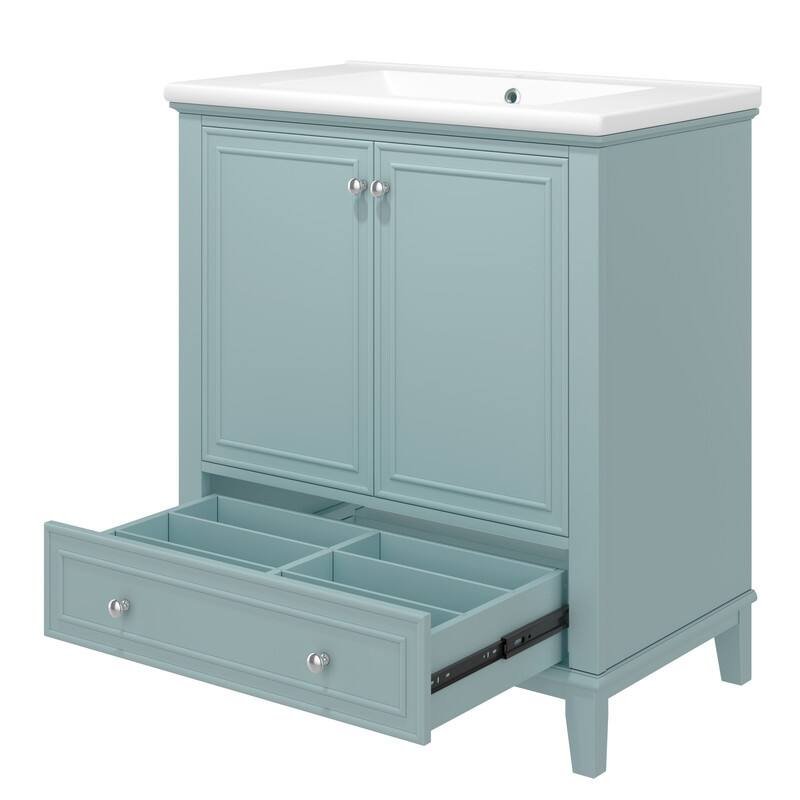 30" Bathroom Vanity with Ceramic Sink Combo, Doors and Drawer