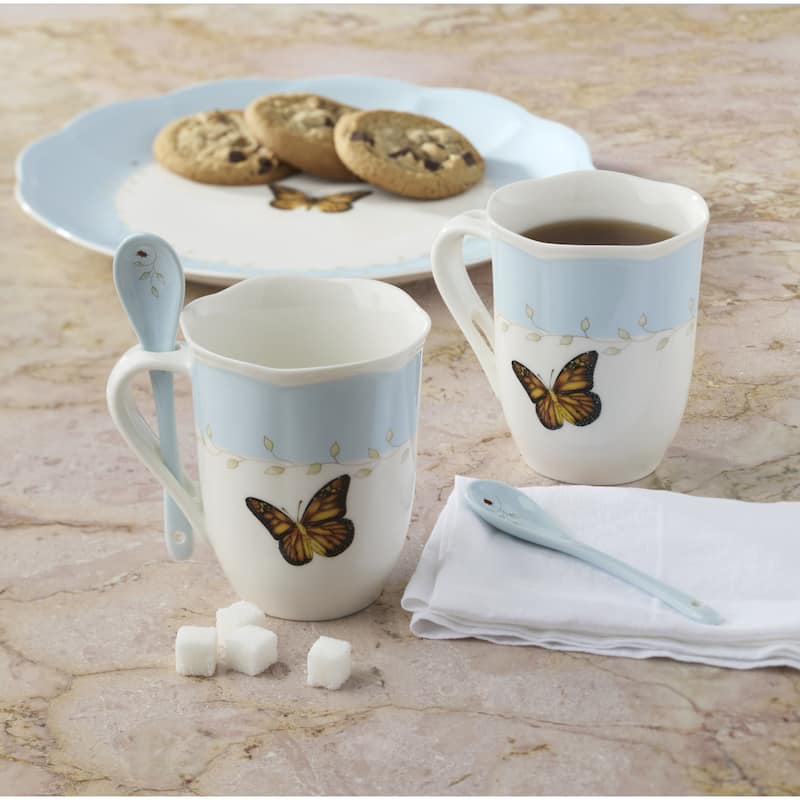 Lenox Butterfly Meadow Mugs with Spoons, Set of 2
