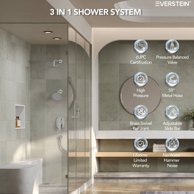 Shower System Dual Shower Heads 10 & 6 in Rainfall High Pressure Shower Faucet Set with Slide Bar Handheld Spray
