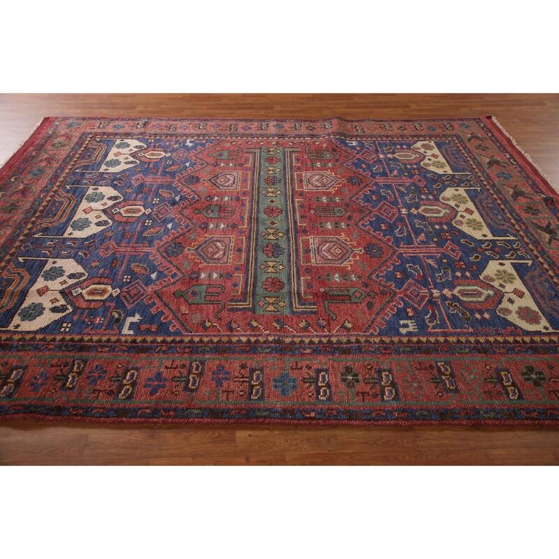 Geometric Orange Sirjan Area Rug Handmade Oriental Wool Carpet - 7'9"x 9'10"