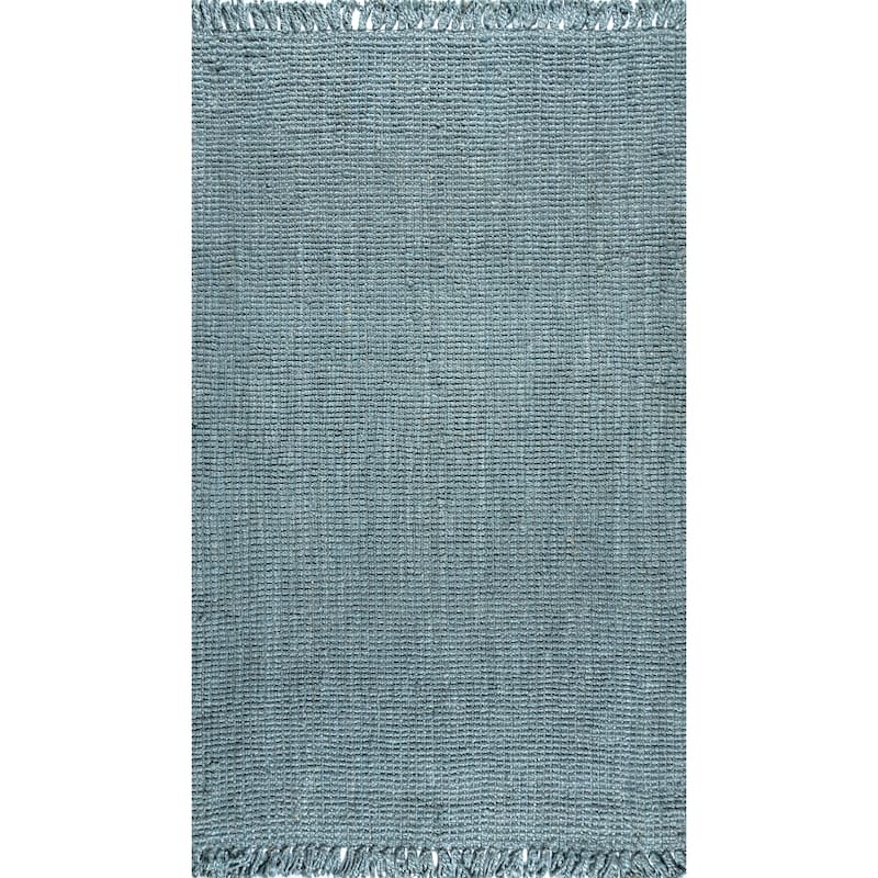 JONATHAN Y Maras Hand Woven Chunky Jute with Fringe Area Rug - 8 X 10 - Light Blue/Grey