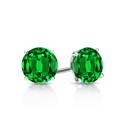 Auriya 14k Gold Lab Grown Gemstone Green Emerald Stud Earrings Round 0.25 to 5.00 ct. tw. 4-Prong Martini Push-Back