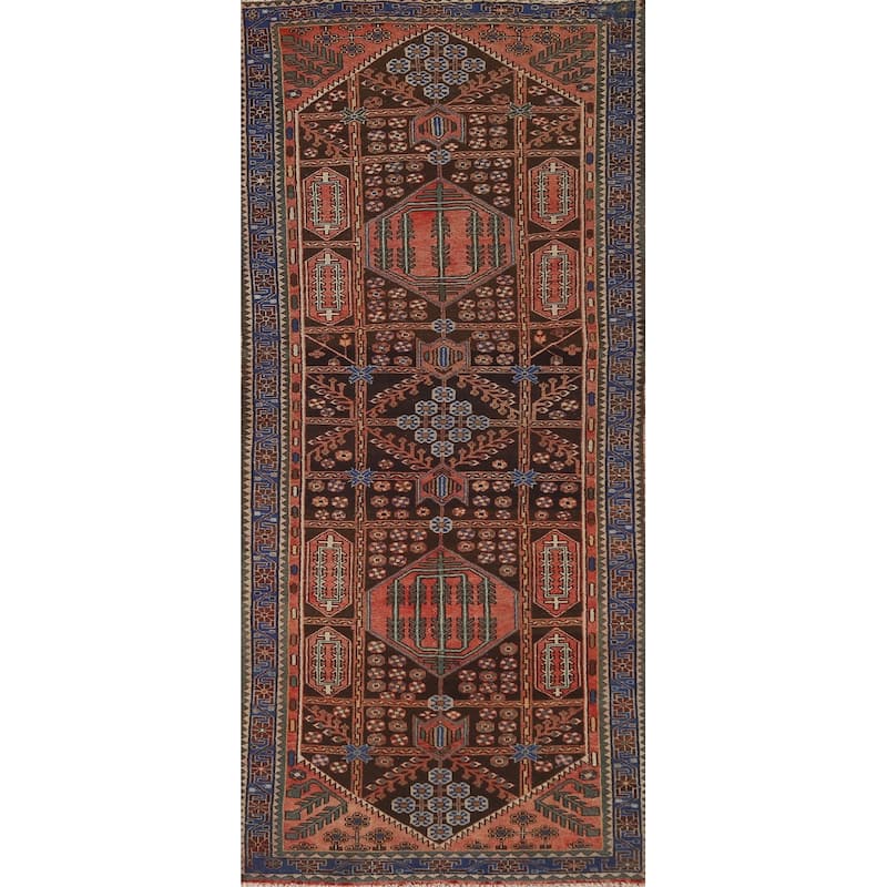 Brown Bakhtiari Persian Vintage Runner Rug Handmade Wool Carpet - 3'10"x 9'6"