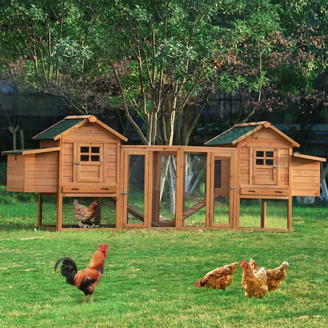 123.6" Large Outdoor Wooden Chicken Coop Poultry Cage Rabbit Hutch Small Animal House with 2 Ramps for 6 Chickens