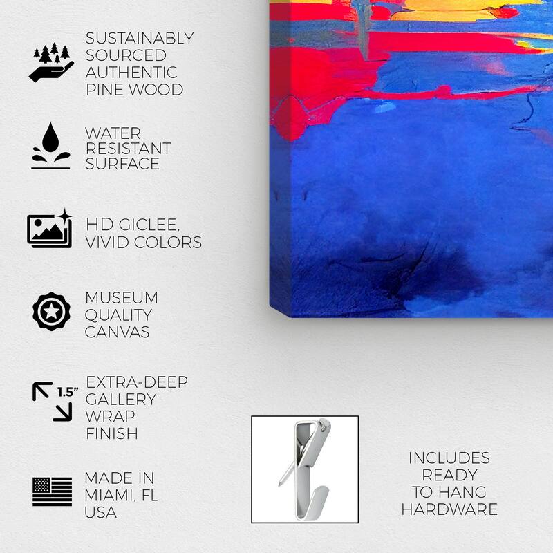 Wynwood Studio Abstract Neon Seaside Sunset Blue and Modern & Contemporary Wall Art Canvas Print