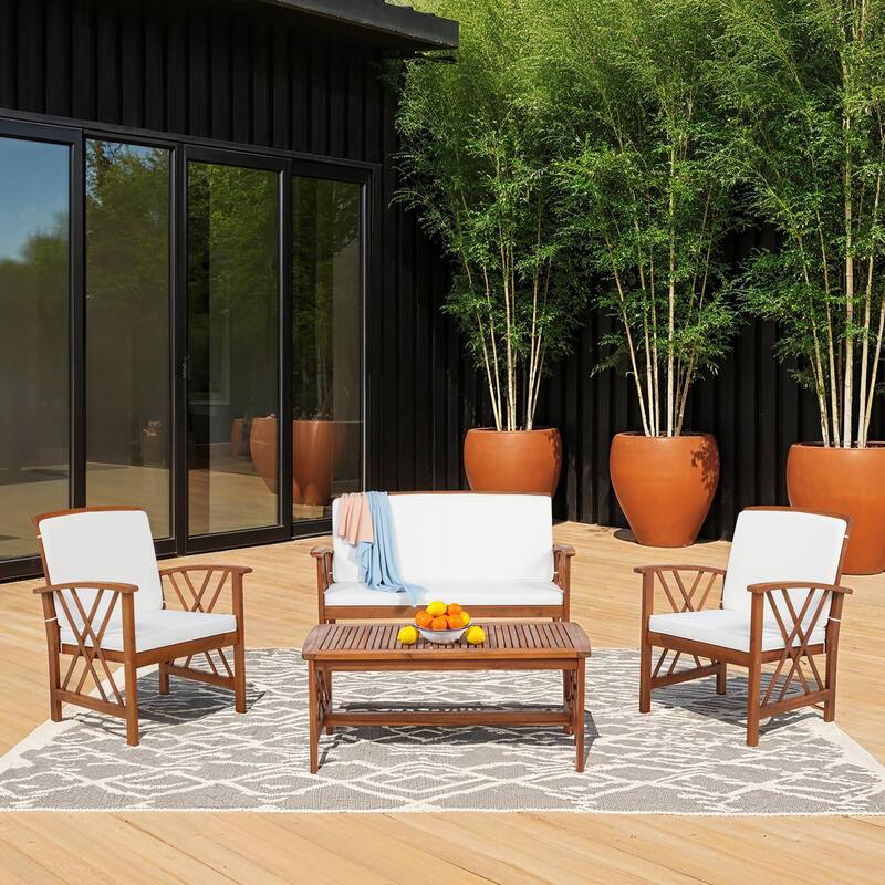 Jubil 4-Piece Outdoor Acacia Chat Set with Beige Cushions