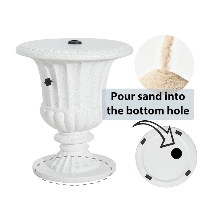 Roomfitters Adela Outdoor Patio Side Table Umbrella Base with Sand Filling Design, MGO White Marble Finish