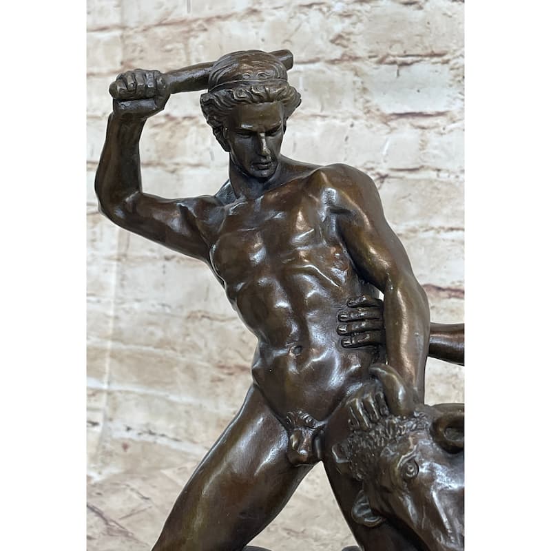 Signed Original Theseus Slaying The Minotaur Bronze Greek Mythical Art Sculpture