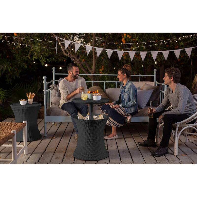 Keter Pacific Cool Bar Outdoor Side Table 7.5 Gallon Cooler Ice Chest Furniture For Patio Lawn and Garden, Dark Grey