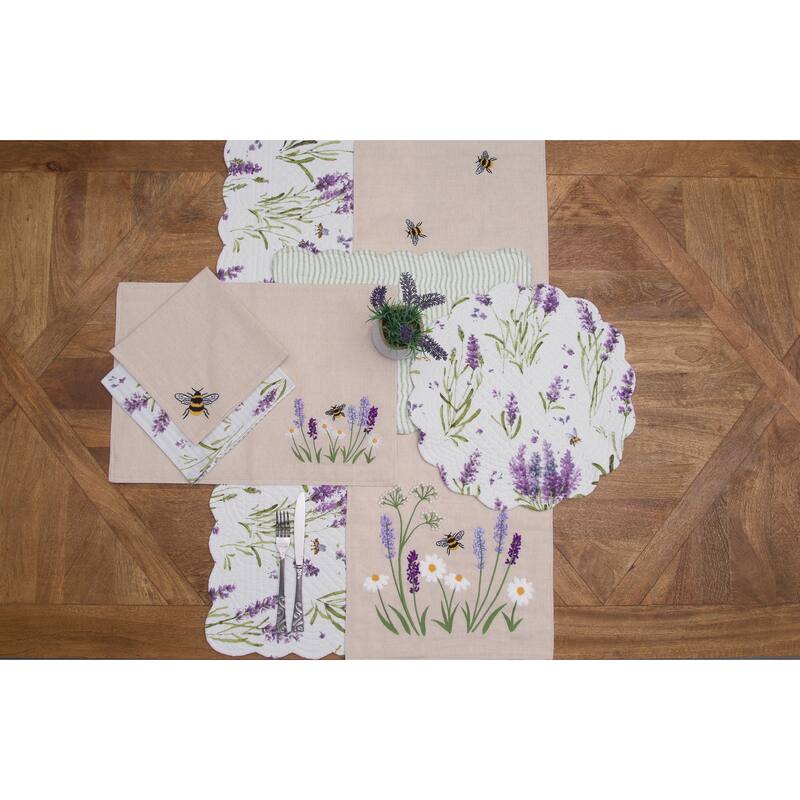51" x 14" Lavender Fields Reversible Graphic Print Machine Washable Scallop Quilt Table Runner - Green