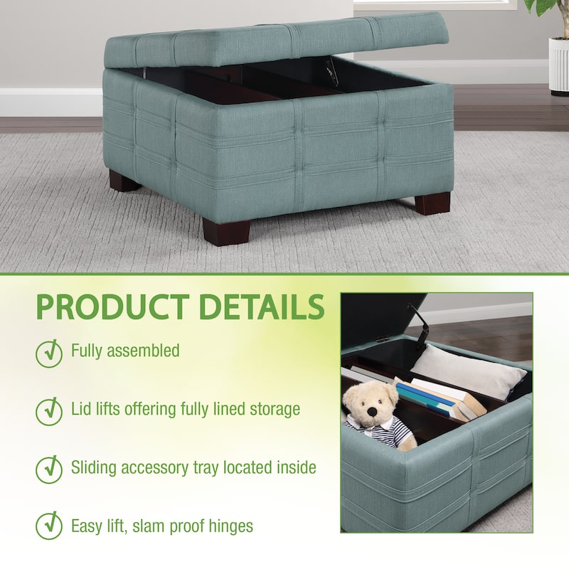 Detour Strap Square Storage Ottoman in Faux Leather
