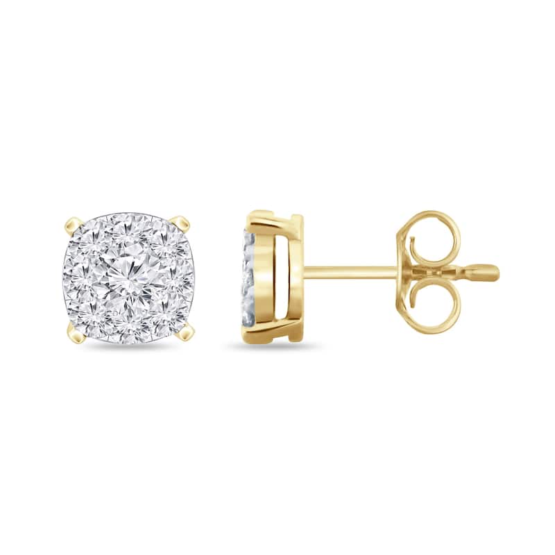 Auriya 14k Gold 5/8ctw Cushion Pave Diamond Stud Earrings (H-I, I1-I2)