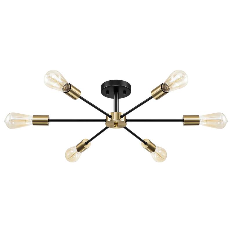 Black/ Gold Sputnik Semi Flush Mount Lamp Close to Ceiling Light Fixture for Living Room/ Kitchen/ Office/ Bedroom/ Foyer