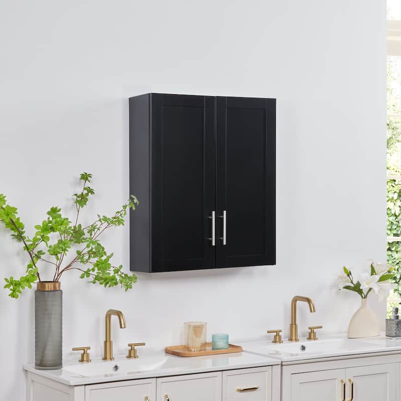 Wooden Wall-Mounted Cabinet with Double Doors and Shelves.