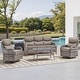 preview thumbnail 66 of 189, Pocassy Outdoor Wicker Sofa with Swivel Chair Fire Pit Table Furniture Set. Gray Wicker & Gray Cushion - 4 Pieces Sofa Siwvel Chair with Coffee Table