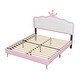 preview thumbnail 7 of 8, Full size Upholstered Princess Bed With Crown Headboard,with Headboard and Footboard with Light Strips,White+Pink