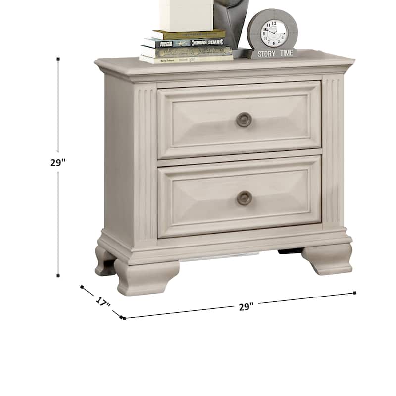 Roundhill Furniture Renova 3-Piece Distressed Parchment Wood Bedroom Set, Panel Bed with 2 Nightstands