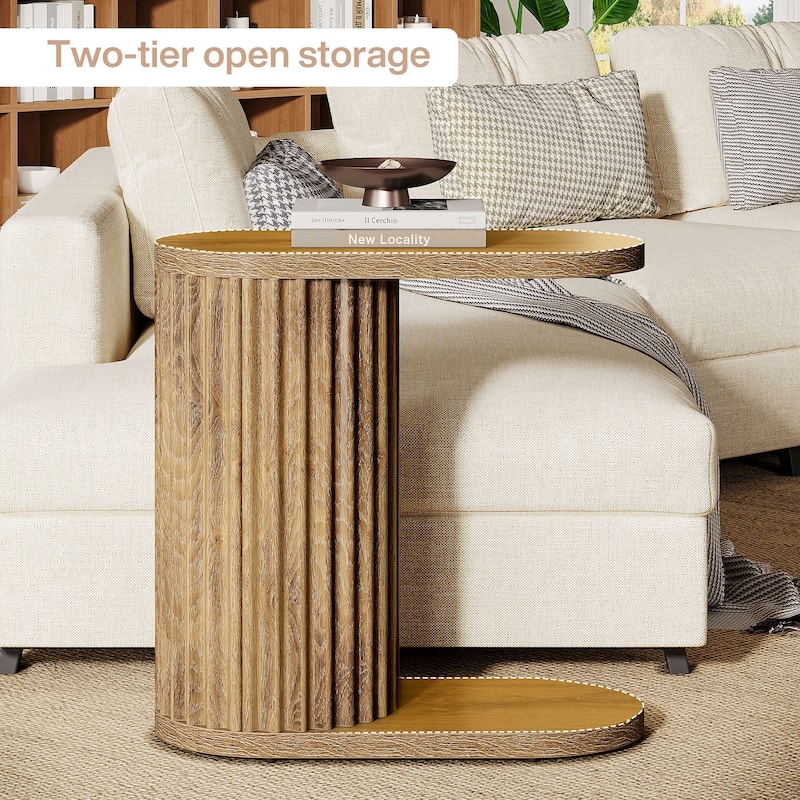 Modern C-Shaped End Table, Fluted Narrow Side Table