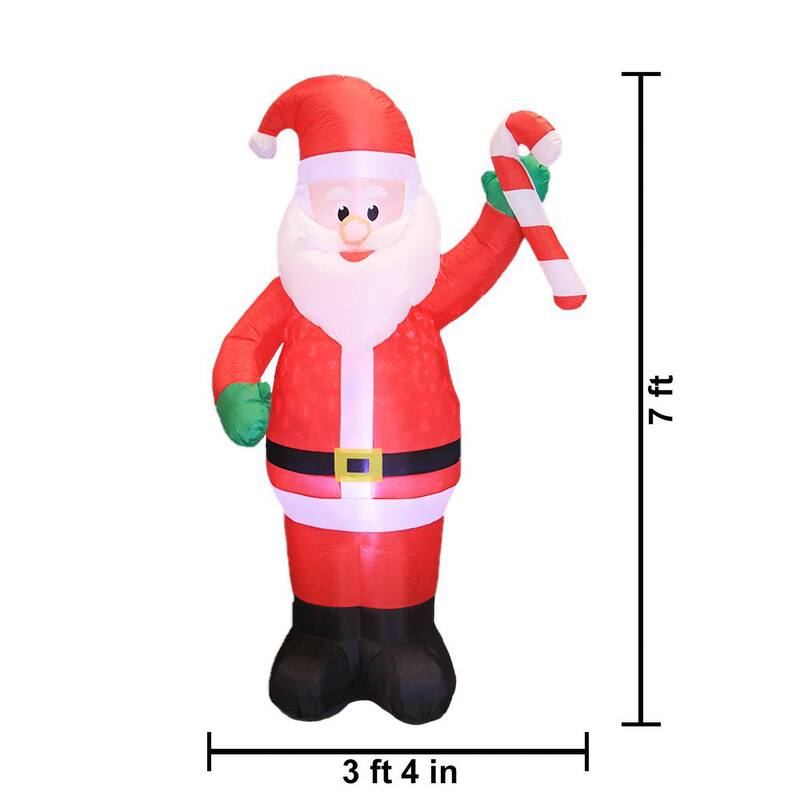 Occasions 7' Inflatable Swirling Lights Santa with Candy Cane Yard Decoration - 3.7