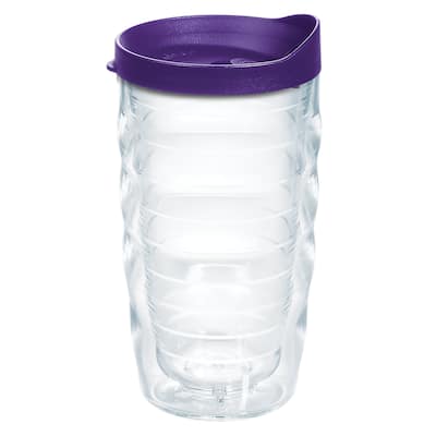 Tervis Clear & Colorful Lidded Made in USA Double Walled Insulated Travel Tumbler, Royal Purple Lid - 10oz Wavy